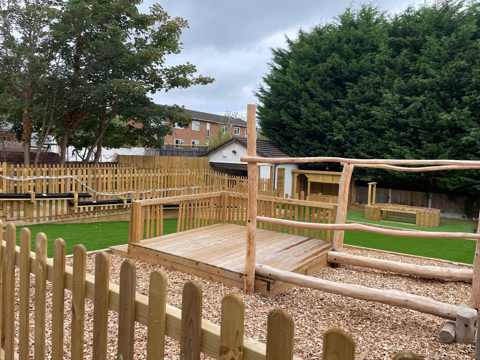 Updated wooden play area at Oxton Day Nursery in Birkenhead