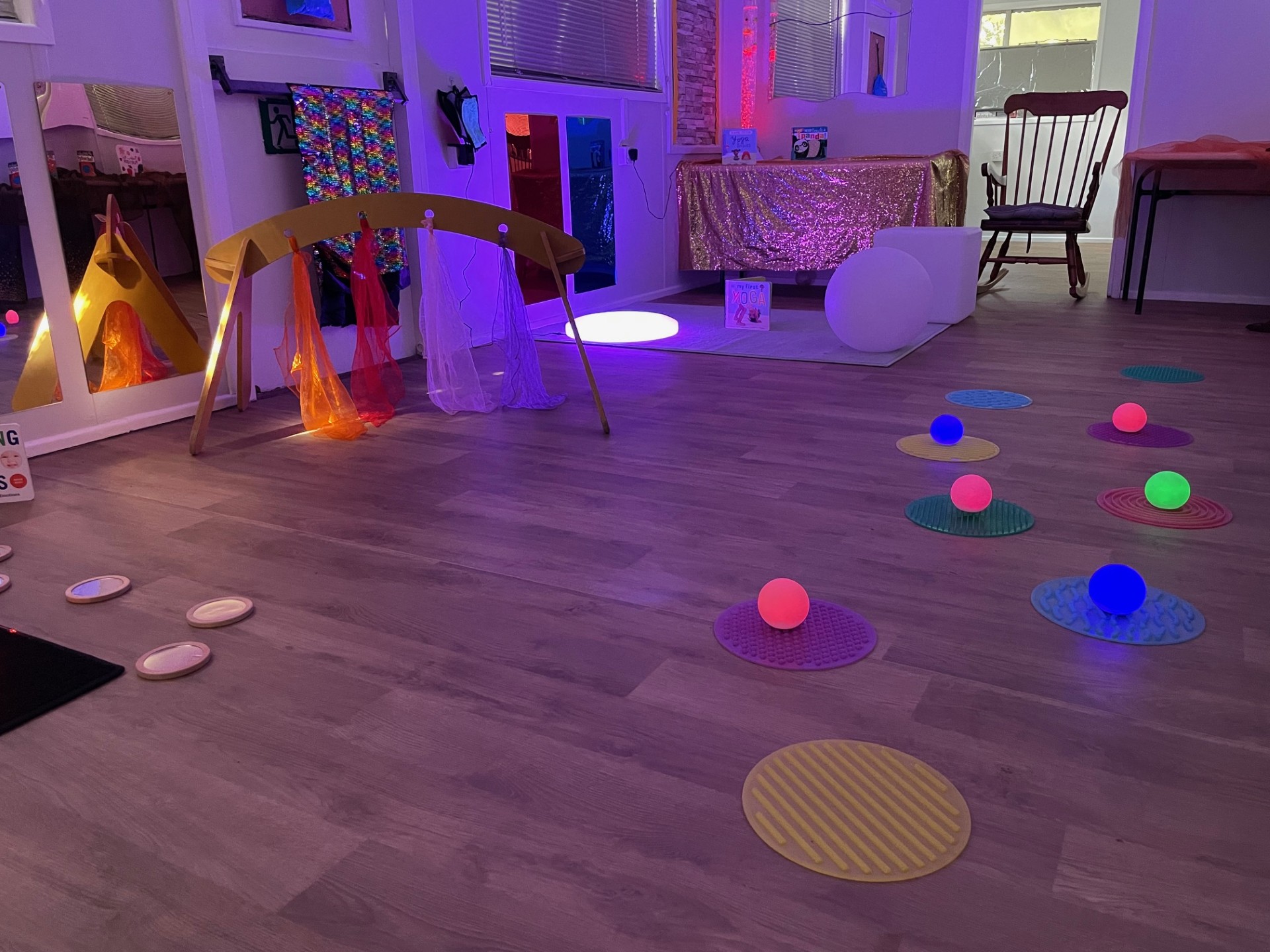 Sensory room with lights and toys with various textures at Kids Coner Nursery in Sandbach