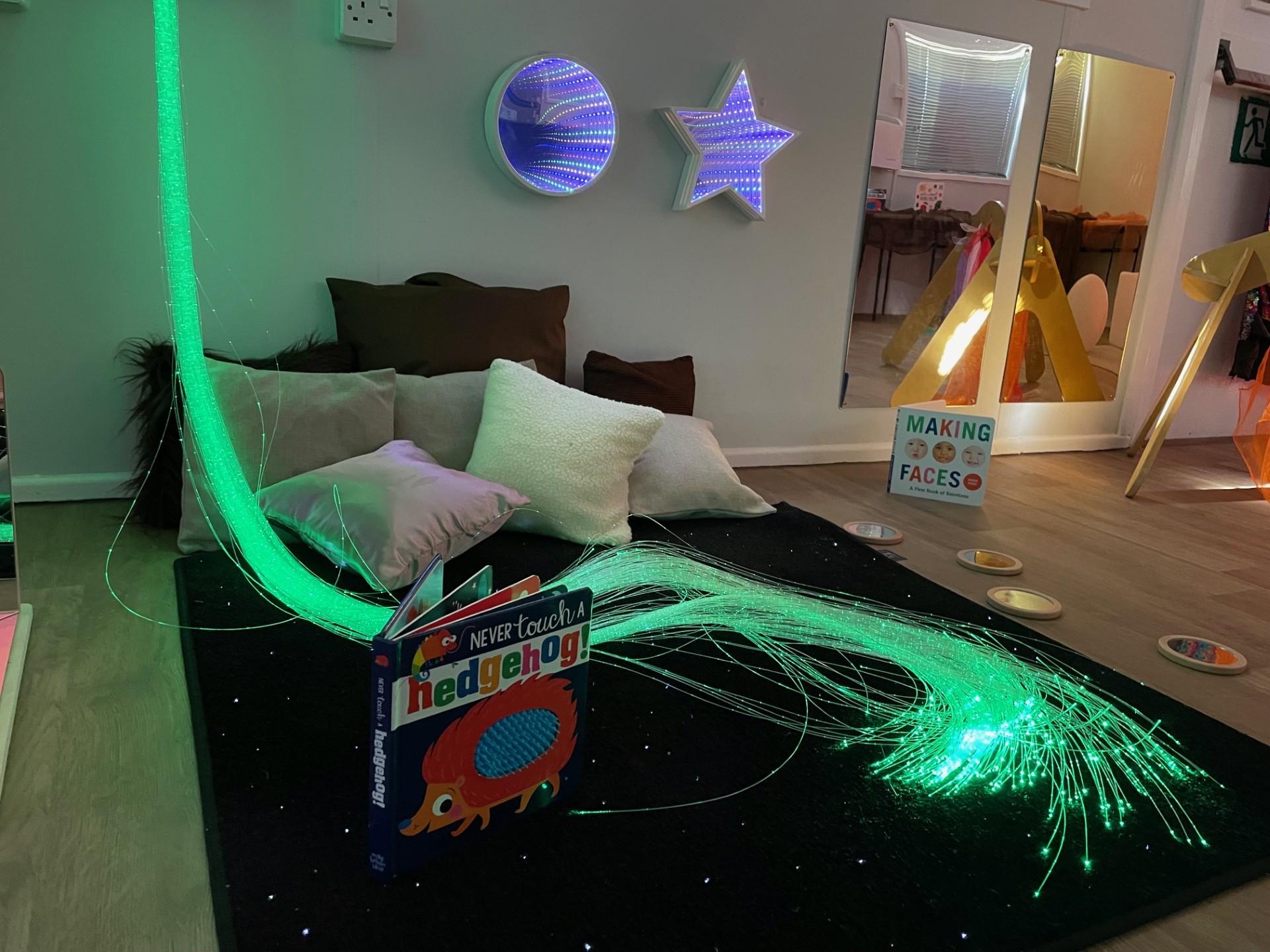 Sensory area with lights and cushions at Partou Kids Corner Nursery in Sandbach