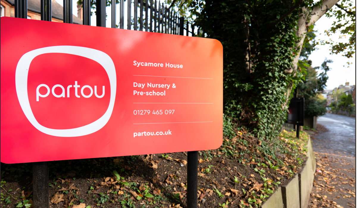 Partou signage outside Sycamore House nursery and pre-school in Bishop