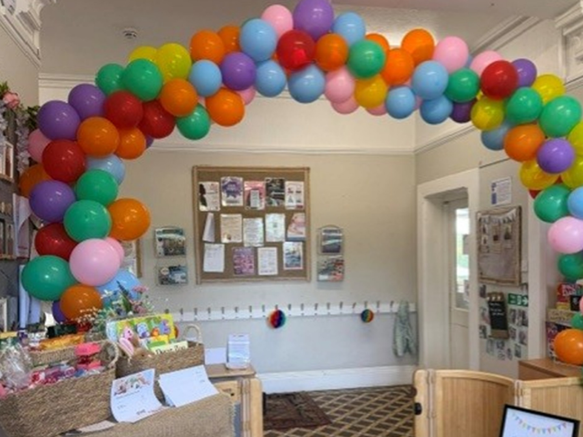 Become a partou level 3 nursery practitioner 7 Colourful balloon arch decorating the entrance of partou langley gorse day nursery & pre-school in sutton coldfield during the nursery